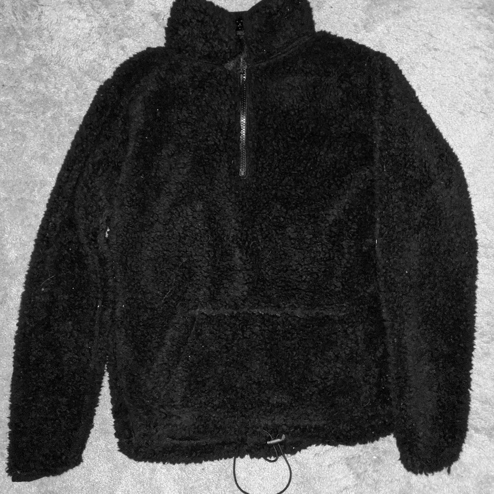 Black Fuzzy Adjustable Hoodie